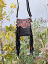 Phone Purse Handbag Real Cowhide Fur Fringe Hand Tooled Carving Sling Bag Small Size Bags