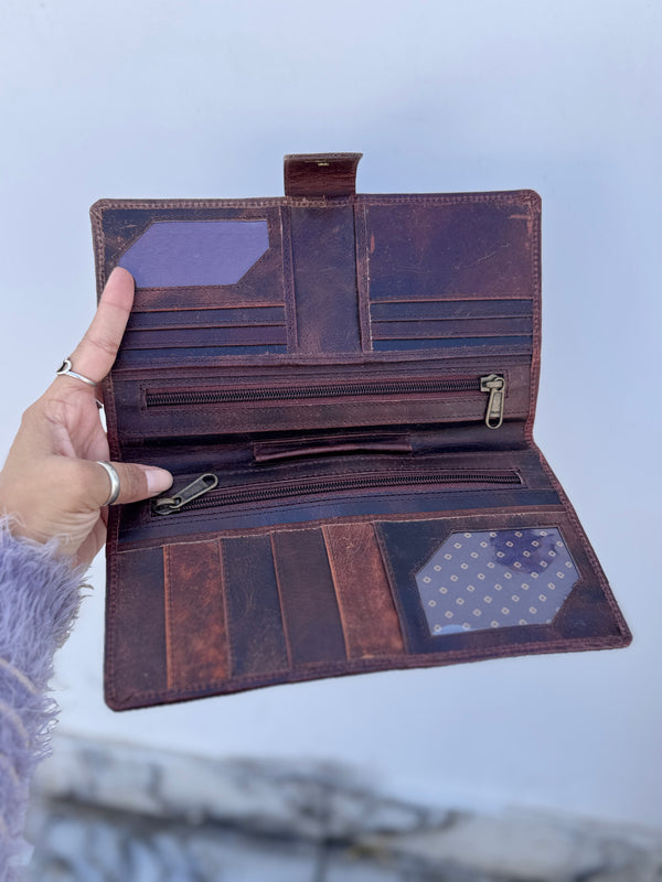 Cowhide Leather Big Size Clutch for Women's Real Leather Purse Clutch Card Case Western Wallet