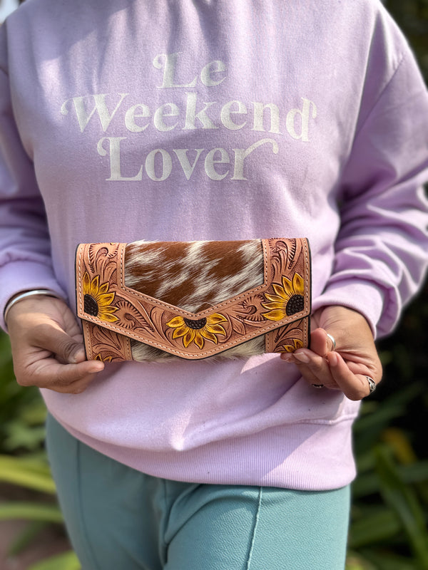 Hand Tooled Clutch Stylish Genuine Leather Cowhide Fur Leather Western Clutches