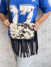 Suede Leather Fringe Handbag Western Hair On Hide Cross Body Women Sling Purse