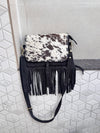 Suede Leather Fringe Handbag Western Hair On Hide Cross Body Women Sling Purse
