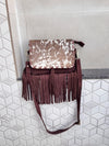 Suede Leather Fringe Handbag Western Hair On Hide Cross Body Women Sling Purse