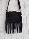 Suede Leather Fringe Handbag Western Hair On Hide Cross Body Women Sling Purse