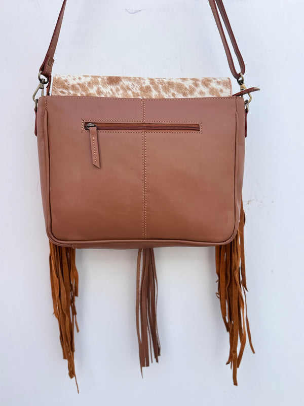 Hand Tooled Carving Leather Handbag Hair On Hide Fur Leather Handmade Purse for Women's