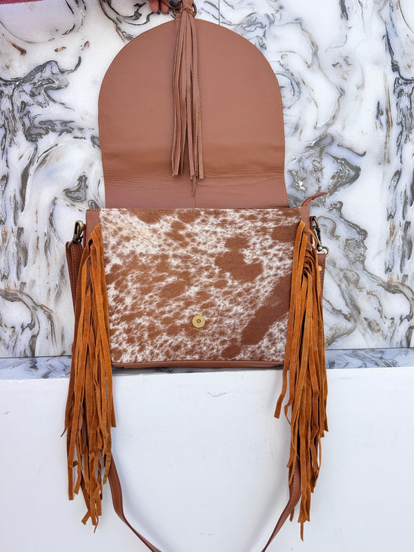 Hand Tooled Carving Leather Handbag Hair On Hide Fur Leather Handmade Purse for Women's