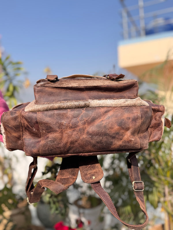 Cowhide Fur Leather Backpack Genuine Leather Stylish Backpack School Bags