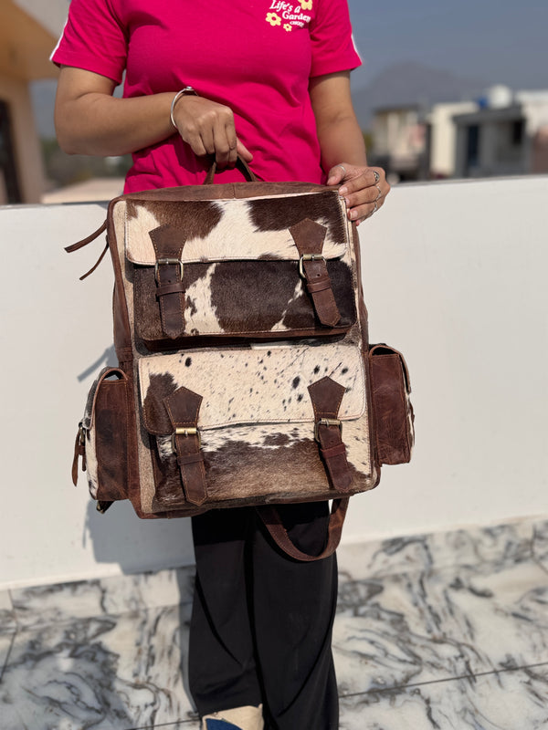 Cowhide Fur Leather Backpack Genuine Leather Stylish Backpack School Bags