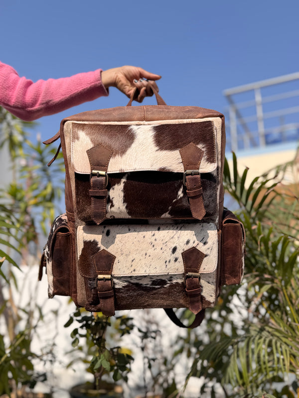 Cowhide Fur Leather Backpack Genuine Leather Stylish Backpack School Bags