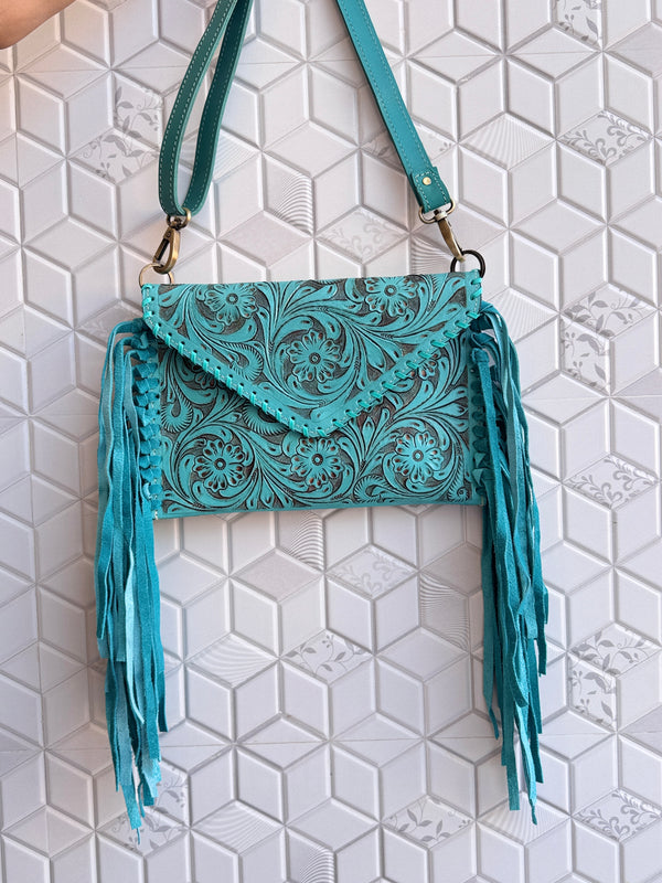 Hand Tooled Fringe Handbag Real Leather Handmade Carving Tooling Sling Bag Western Stylish Bags