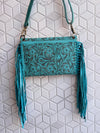 Hand Tooled Fringe Handbag Real Leather Handmade Carving Tooling Sling Bag Western Stylish Bags
