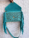 Hand Tooled Fringe Handbag Real Leather Handmade Carving Tooling Sling Bag Western Stylish Bags