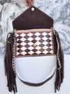 Hand Tooled Leather Fringe Bag Gypsy Boho Handmade Western Stylish Checker Pattern Bags