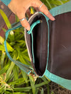 Hand Tooled Leather Fringe Bag Gypsy Cowhide Fur Checker Print Turquoise Colour Hand Bag