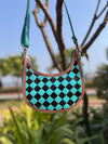 Hand Tooled Carving Leather Sling Bag Gypsy Shoulder Turquoise Colour Checker Design Bags