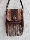 High Quality Fringe Handbag Hand Tooled Carving Leather Bag Gypsy Boho Checkers Handmade Real Leather Western Bag