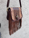 High Quality Fringe Handbag Hand Tooled Carving Leather Bag Gypsy Boho Checkers Handmade Real Leather Western Bag