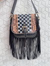 High Quality Fringe Handbag Hand Tooled Carving Leather Bag Gypsy Boho Checkers Handmade Real Leather Western Bag