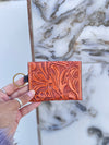 Genuine Leather Coin Purse Pouches Hand Tooled Carving Unisex Clutch Small Size Wallet