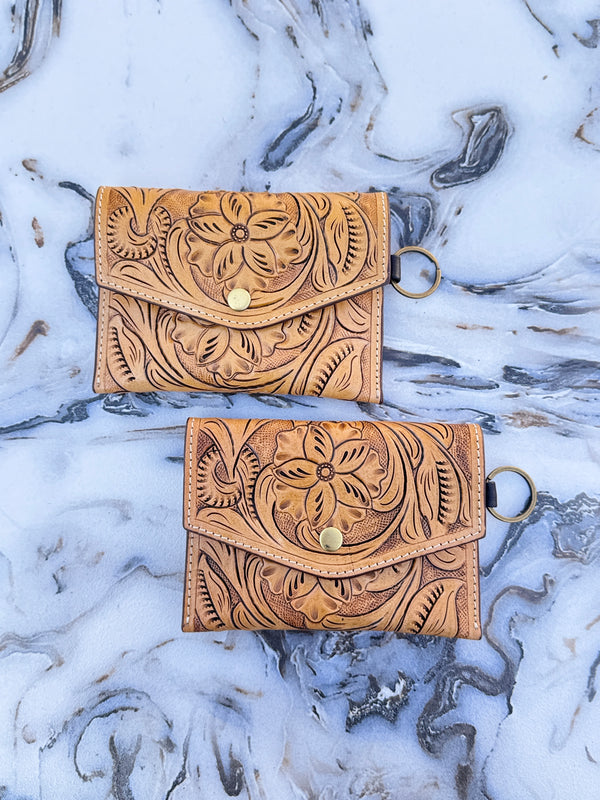 Real Leather Hand Tooled Carving Stylish Handmade Coin Purse