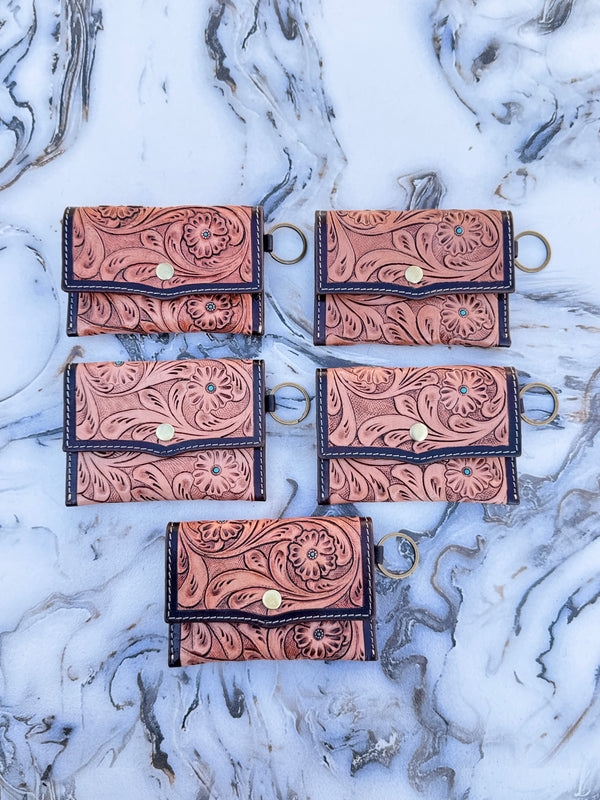 Hand Tooled Carving Coin Purse Western Leather Small Size Wallet for Unisex