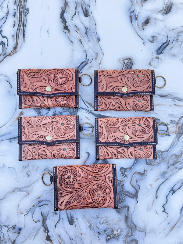 Hand Tooled Carving Coin Purse Western Leather Small Size Wallet for Unisex