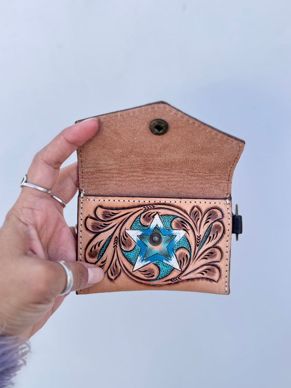 Hand Tooled Carving Coin Purse Western Leather Small Size Coin Purse for Women's