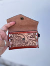 Women's Hand Tooled Carving Leather Coin Purse Stylish Clutch