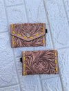 Hand Tooled Carving Small Size Coin Purse Western Leather Purse for Unisex
