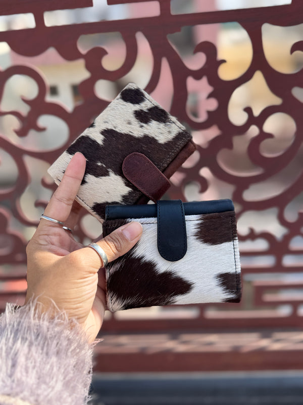 Real Cowhide Fur Leather Clutch Hair On Hide Fur Small Clutch Purse for Women