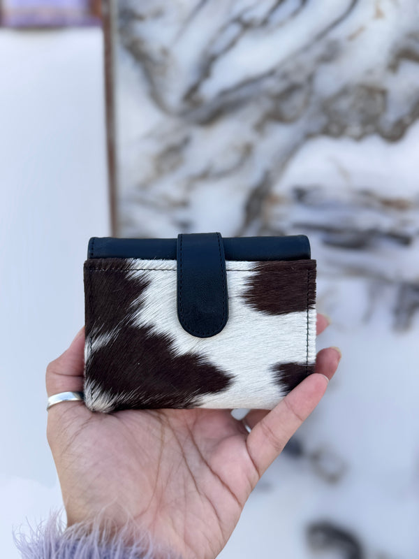 Real Cowhide Fur Leather Clutch Hair On Hide Fur Small Clutch Purse for Women