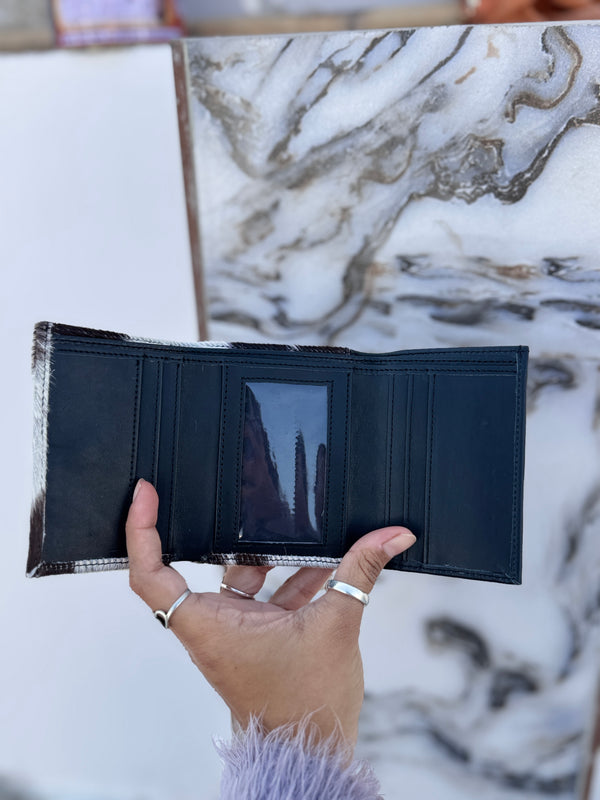 Real Cowhide Fur Leather Clutch Hair On Hide Fur Small Clutch Purse for Women