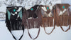 Hair on Hide Fur Leather Fringe Handbag Carving Tooled Leather Cross Body Sling Bag