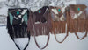 Hair on Hide Fur Leather Fringe Handbag Carving Tooled Leather Cross Body Sling Bag