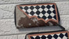 Hand Tooled Carving Leather Clutch Stylish Cowhide Fur Leather Checker Pattern Wallets for Women