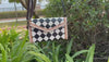 Hand Tooled Leather Clutch Phone Case Stylish Genuine Leather Black Checker PatternWallets for Women